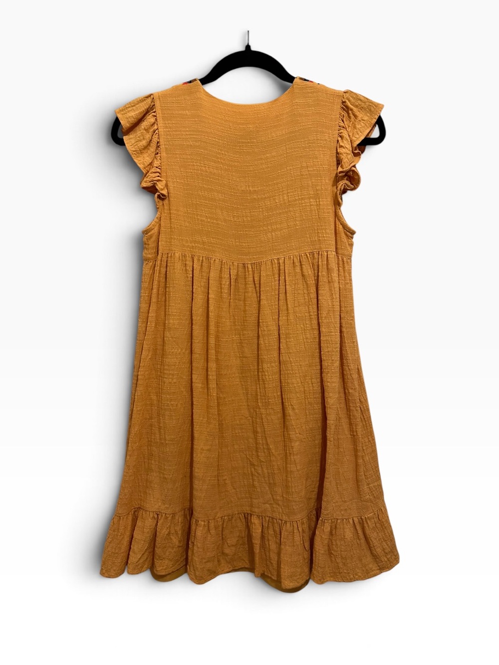 THML Mustard V-Neck Embroidered Ruffle Mini Dress - Picture 6 of 6